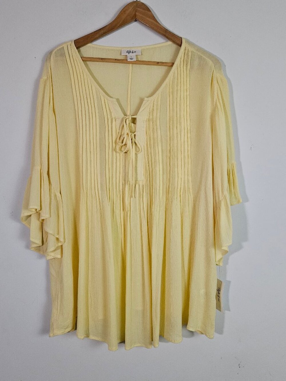 Style & Co Women's Tunic Top Large Butter Yellow Flowy Summer Boho Chic